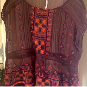 Free People Maroon all of your feelings embroidered top XS